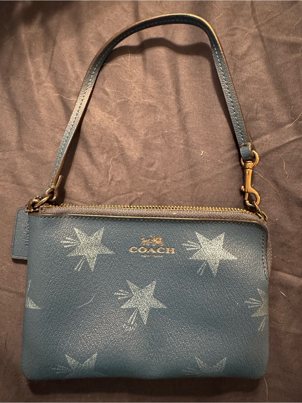 Coach Blue Star Print Wristlet with Gold Hardware Limited Edition Slate Blue - Picture 1 of 5